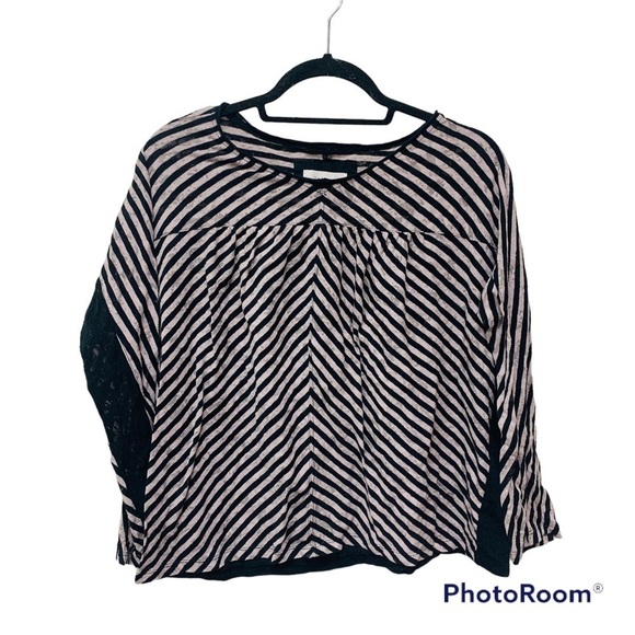 Anthropologie Pilar Black Striped Burnout Long Sleeve Top - Picture 4 of 12